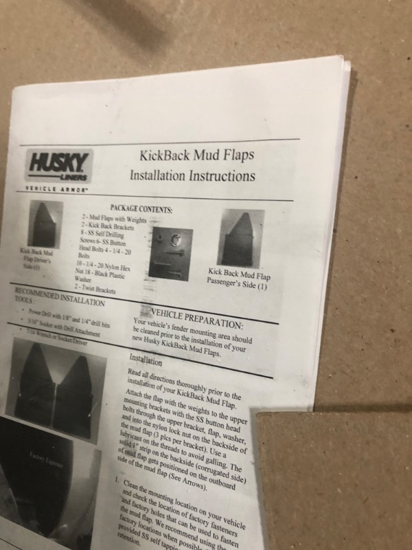 Photo 2 of **SEE NOTES**
Husky Liners Mud Flaps | Kick Back Mud Flaps 12" Wide - Black Top and Black Weight - Black |