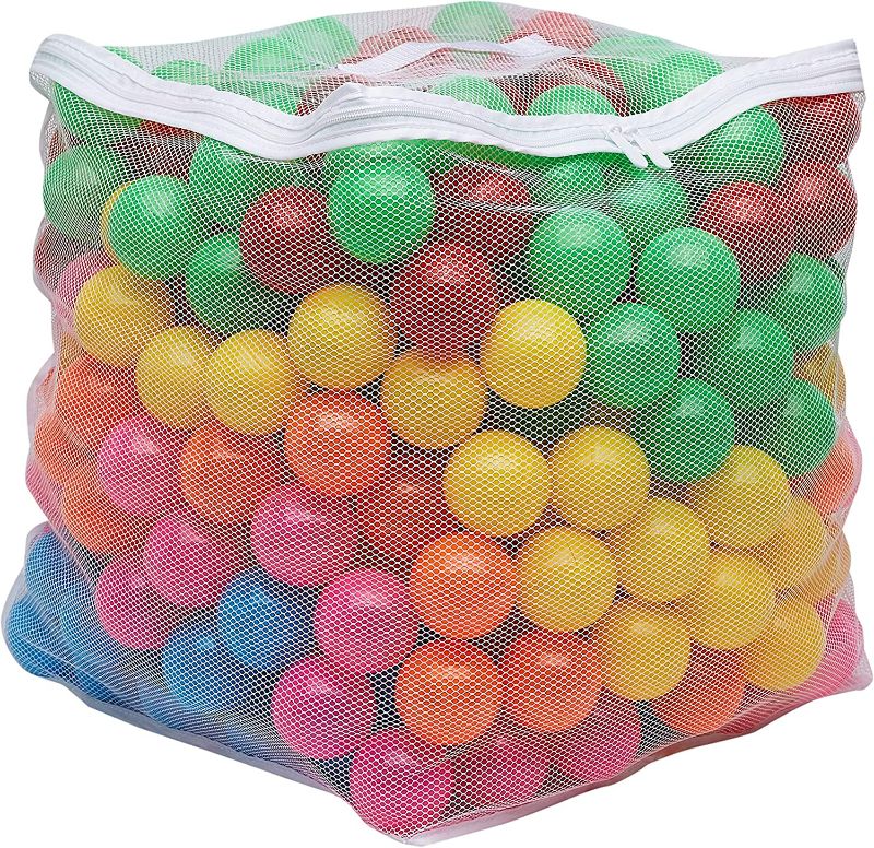 Photo 1 of Amazon Basics BPA Free Crush-Proof Plastic Ball Pit Balls with Storage Bag, Toddlers Kids 12+ Months, 6 Bright Colors - Pack of 400
