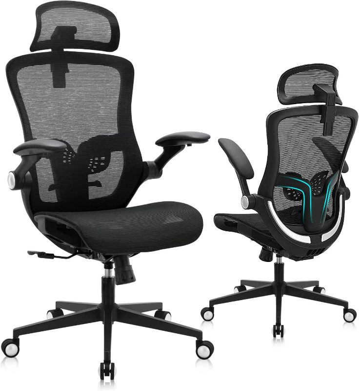 Photo 1 of Office Chair, Ergonomic Mesh Chair w/ 90°-135° Adjustable Backrest and 4D Adjustable Armrest, High Back Desk Chair w/ 2D Headrest
