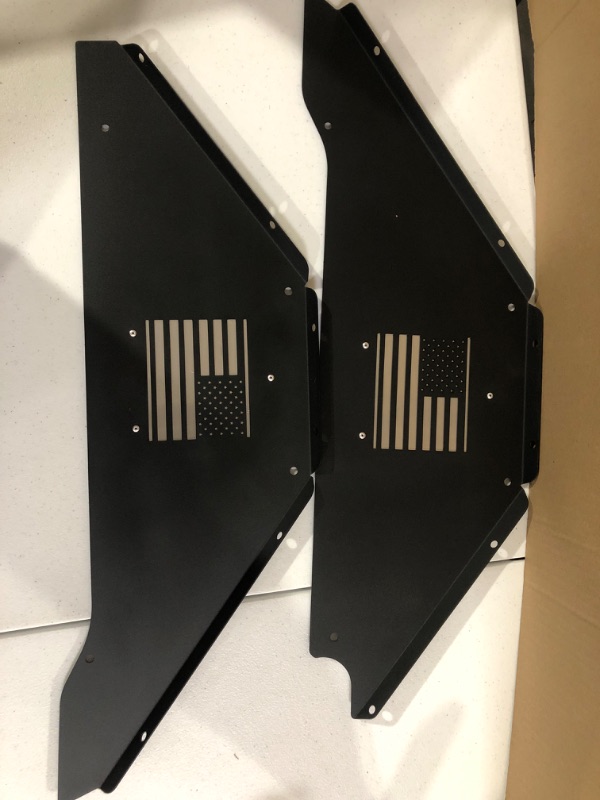 Photo 2 of SMALLFATW Aluminum Rear Inner Fender Liner Compatible with 2007-2018 Jeep Wrangler JK JKU, US Flag Pattern, Great Fitting&Easy to Install, Jeep JK Accessories, Black 2PCS JK Flag Pattern Rear Fender Liner