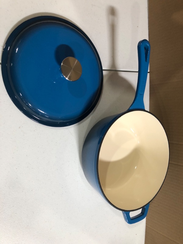 Photo 3 of AmazonCommercial Enameled Cast Iron Covered Saucier, 3.7-Quart, Blue Blue 3.7 Quart Saucier