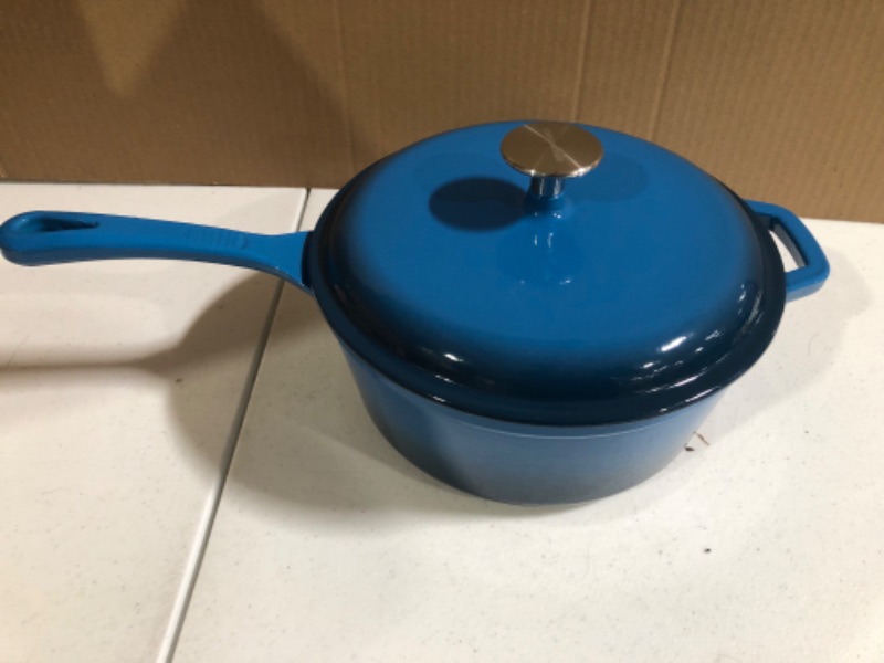 Photo 2 of AmazonCommercial Enameled Cast Iron Covered Saucier, 3.7-Quart, Blue Blue 3.7 Quart Saucier