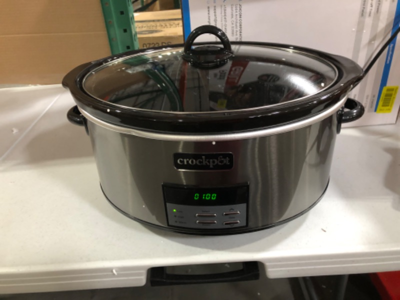 Photo 2 of **USED** DENTED ON THE BACK* MINOR SCRATCHES ON THE GLASS** Crock-Pot Digital Slow Cooker - 8 qt - Black Stainless