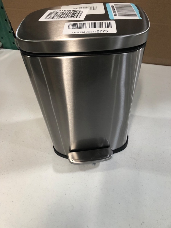 Photo 2 of Amazon Basics 5 Liter / 1.3 Gallon Soft-Close, Smudge Resistant Trash Can with Foot Pedal - Brushed Stainless Steel SEE NOTES