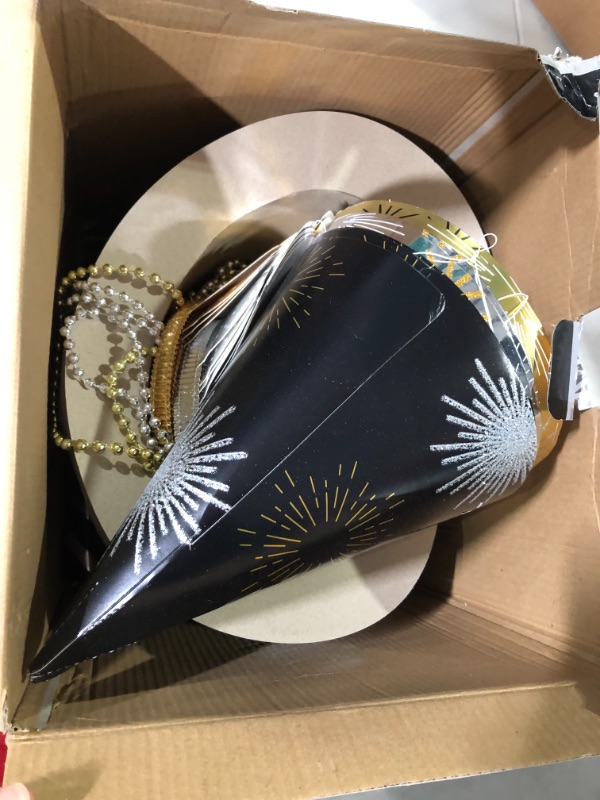 Photo 1 of amscan Party City New Year’s Eve Wearables and Noisemakers for 25 Guests, Party Supplies, Black, Gold and Silver, 75 Piece