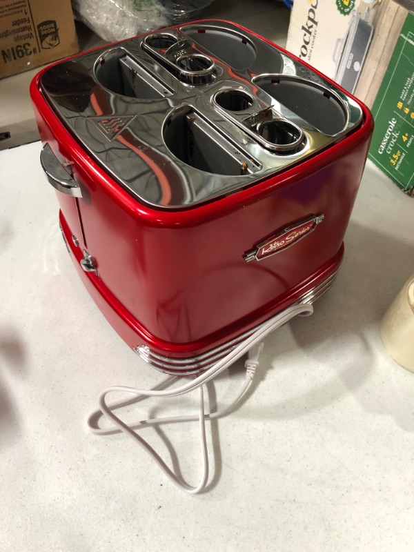 Photo 2 of Nostalgia 4 Slot Hot Dog and Bun Toaster with Mini Tongs, Hot Dog Toaster Works with Chicken, Turkey, Veggie Links, Sausages and Brats, Retro Red