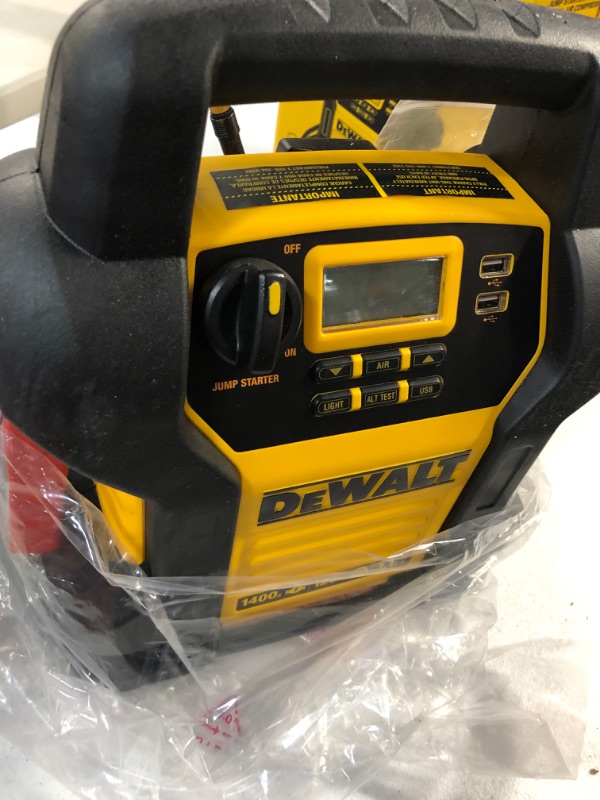 Photo 2 of DEWALT DXAEJ14 Digital Portable Power Station Jump Starter: 1400 Peak/700 Instant Amps, 120 PSI Digital Air Compressor, 3.1A USB Ports, Battery Clamps , Yellow