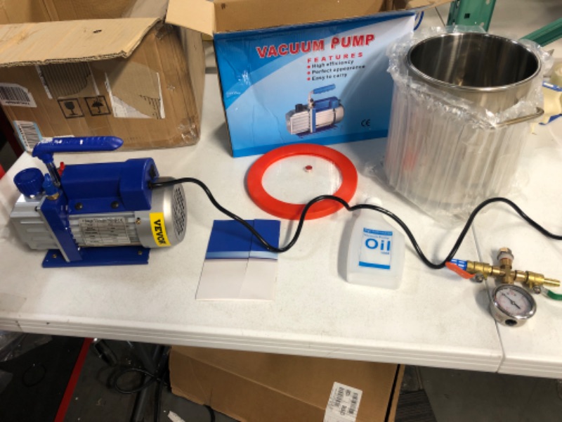 Photo 2 of VEVOR Vacuum Chamber with Pump, 3.6CFM 1/4HP Vacuum Pump 1.5 Gallon