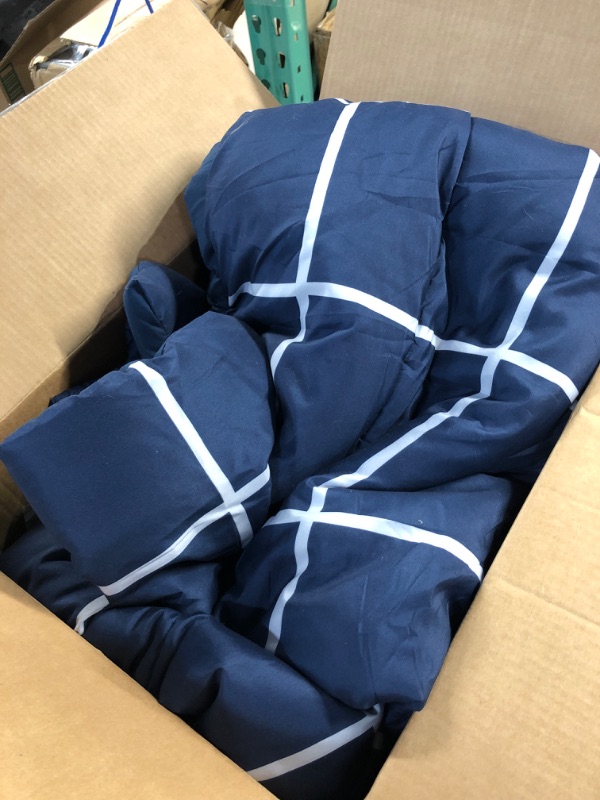 Photo 2 of Amazon Basics  Lightweight Microfiber Bed-In-A-Bag Comforter Bedding - Twin/Twin XL, Navy with Simple Plaid