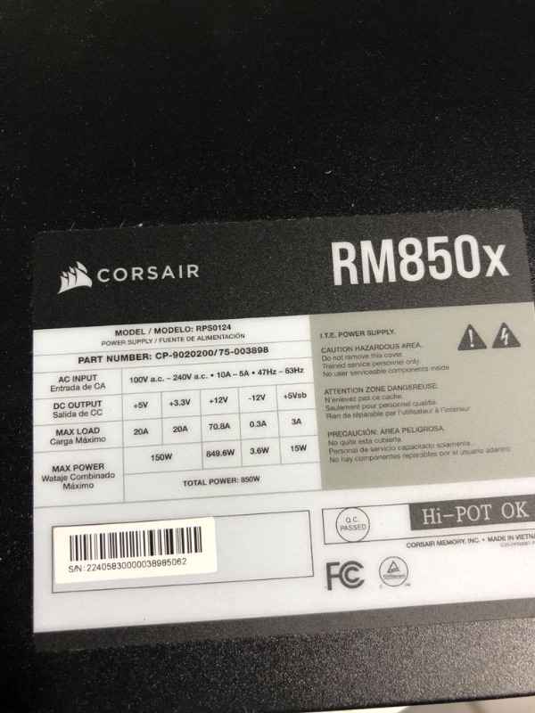 Photo 6 of Corsair RMX Series, RM850x, 850 Watt, 80+ Gold Certified, Fully Modular Power Supply
