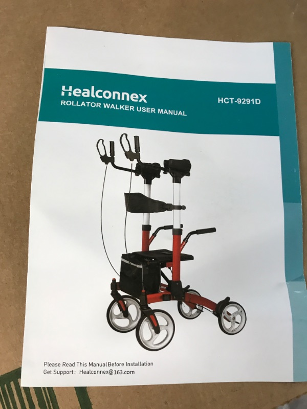 Photo 7 of Healconnex Upright Rollator Stand up Rolling Walker w/ Seats and 10" Wheels,  Blue