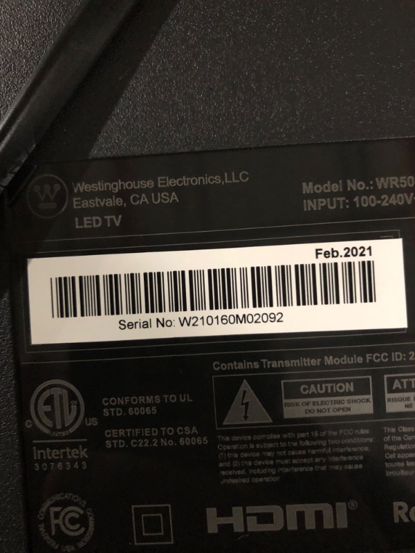 Photo 1 of Westinghouse 50" 4K Ultra HD Smart Roku TV with HDR 9.4"D x 44.2"W x 27.4"H
