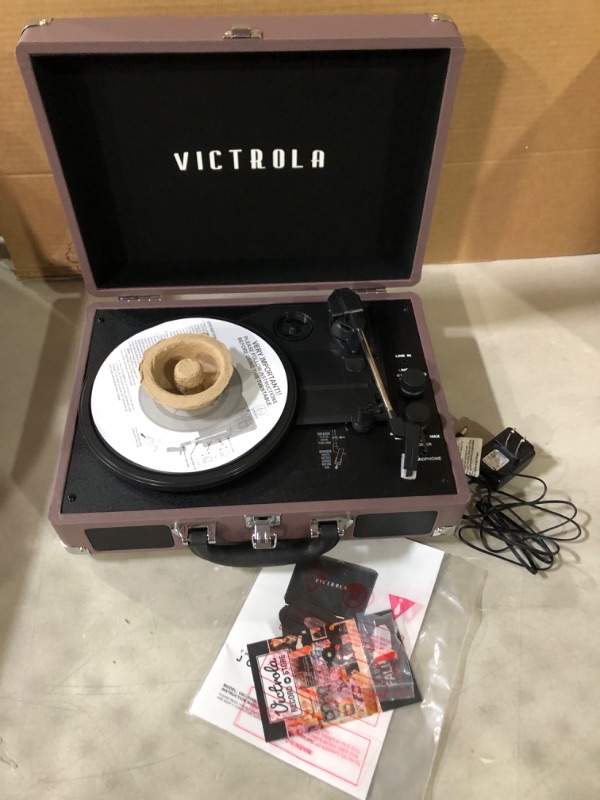 Photo 2 of Victrola Vintage 3-Speed Bluetooth Portable Suitcase Record Player with Built-in Speakers | Upgraded Turntable Audio Sound| Includes Extra Stylus | Magenta, Model Number: VSC-550BT-MAG Magenta Record Player