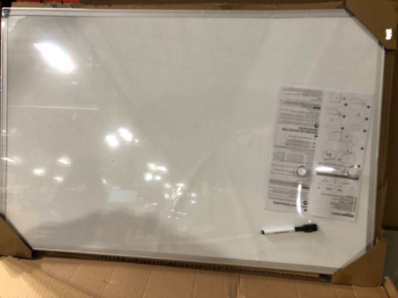 Photo 2 of Amazon Basics Magnetic Dry Erase White Board, 36 x 24-Inch Whiteboard - Silver Aluminum Frame 24" x 36" Magnetic, Aluminum Frame