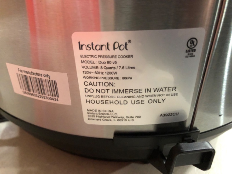 Photo 2 of ***SEE NOTES****Instant Pot Duo 7-in-1 Electric Pressure Cooker, Stainless Steel, 8 Quart 8QT Duo