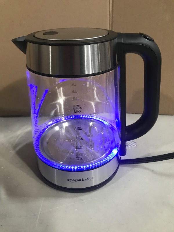 Photo 2 of Amazon Basics Electric Glass and Steel Hot Tea Water Kettle, 1.7-Liter 1.7 Liter Glass Electric Kettle 1.7L