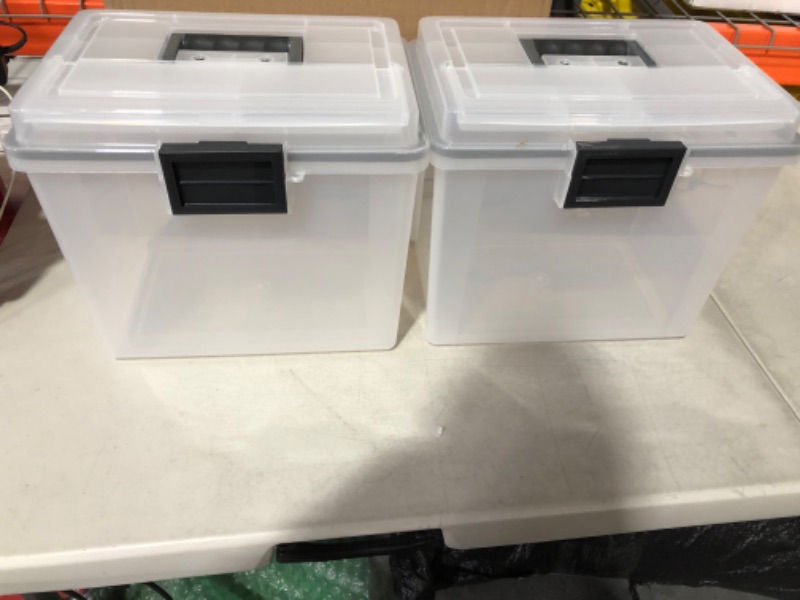 Photo 2 of 19 Quart WEATHERPRO Plastic Office Storage Portable Letter Size File Box with Organizer-Lid 