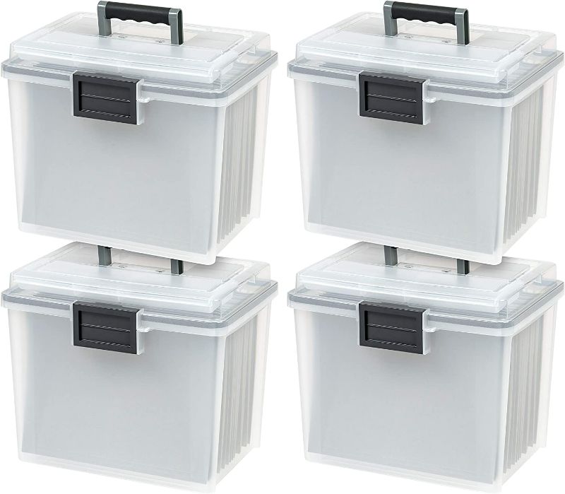 Photo 1 of 19 Quart WEATHERPRO Plastic Office Storage Portable Letter Size File Box with Organizer-Lid 