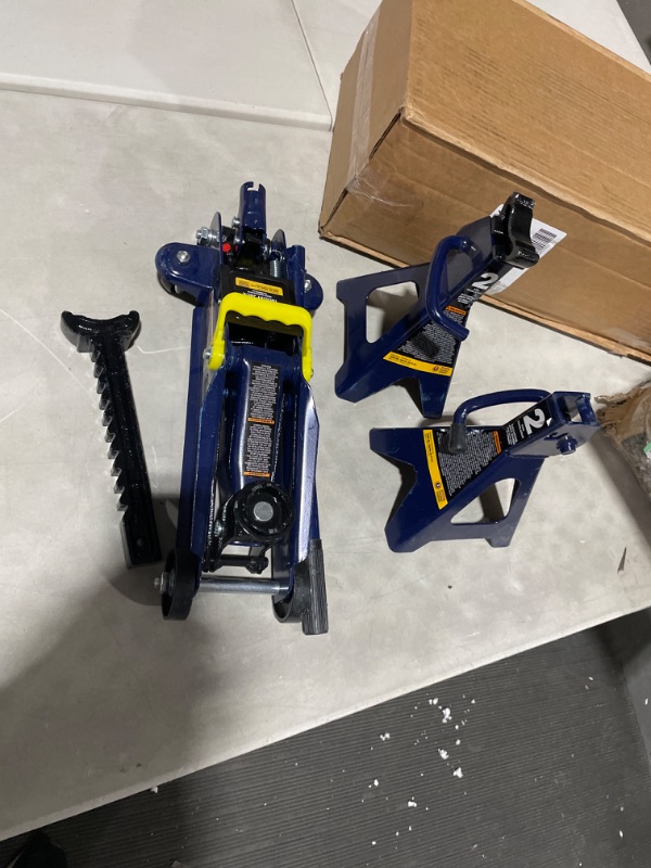 Photo 2 of TCE AT82001U Torin Hydraulic Trolley Service/Floor Jack Combo with 2 Jack Stands, 2 Ton (4,000 lb) Capacity, Blue