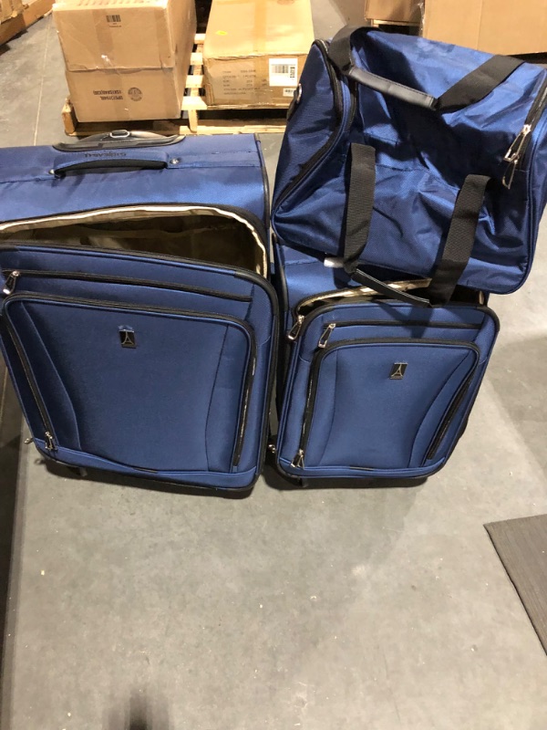 Photo 2 of *USED* Travelpro Runway 3 piece Luggage Set, Soft Tote, Medium to Large 28-Inch, 4 Spinner Wheels, Softside Suitcase, Blue