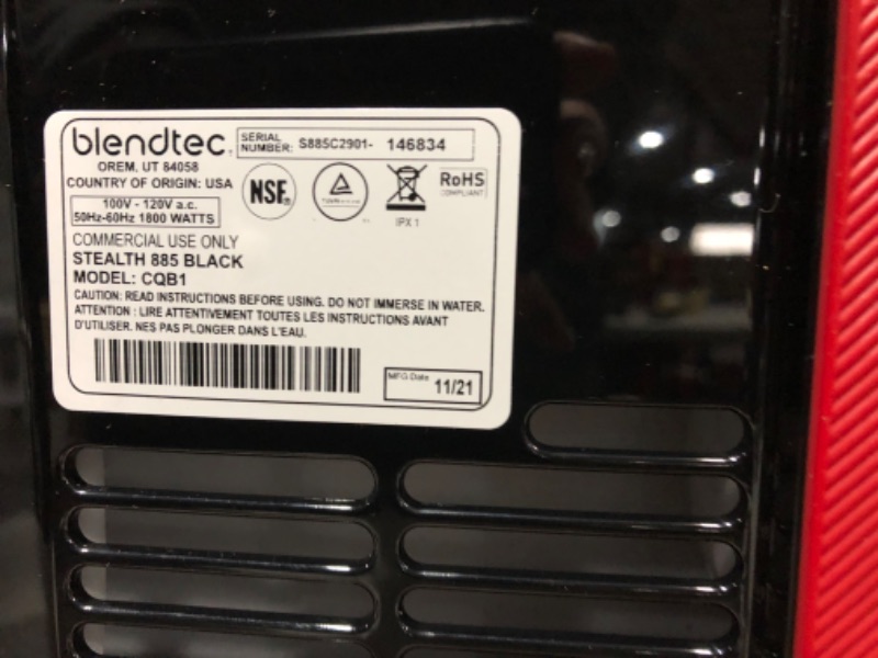 Photo 3 of **USED** Blendtec Stealth 885 Commercial Blender, WildSide, Strongest Commercial-Grade Power, Self-Cleaning, Black