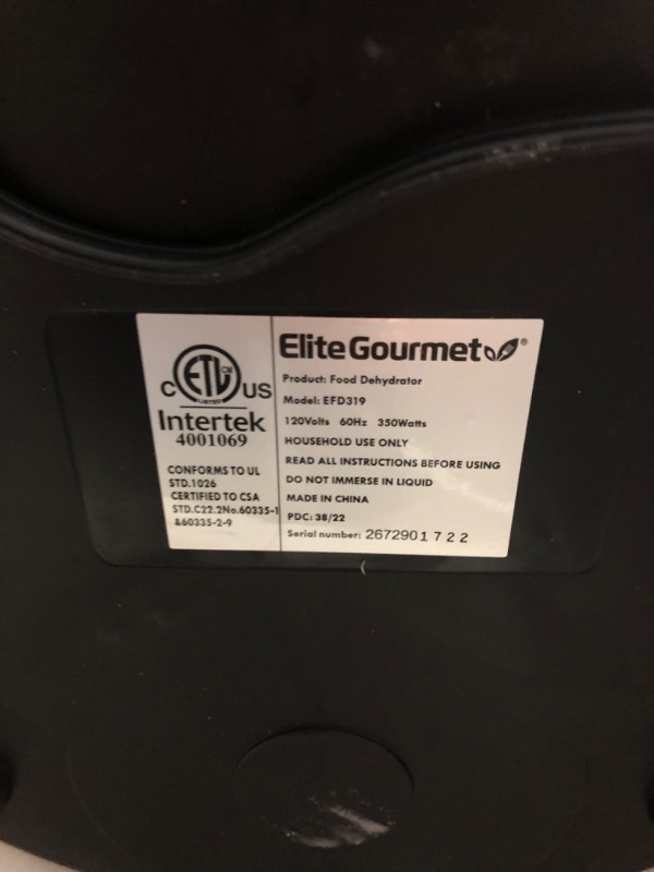 Photo 2 of [USED] Elite Gourmet Food Dehydrator, Black