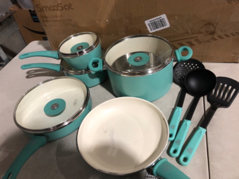 Photo 2 of ** SEE NOTES* Greenlife Soft Grip Ceramic Non-Stick Cookware Set, Turquoise