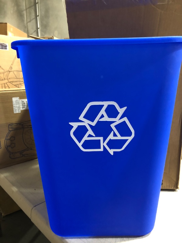 Photo 2 of 10 Gallon Commercial Office Wastebasket, Blue, w/ Recycle Logo 1 pack