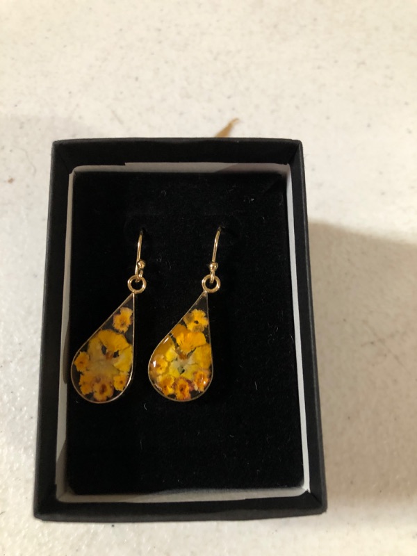 Photo 2 of Amazon Collection Sterling Silver Pressed Flower Teardrop Earrings Yellow