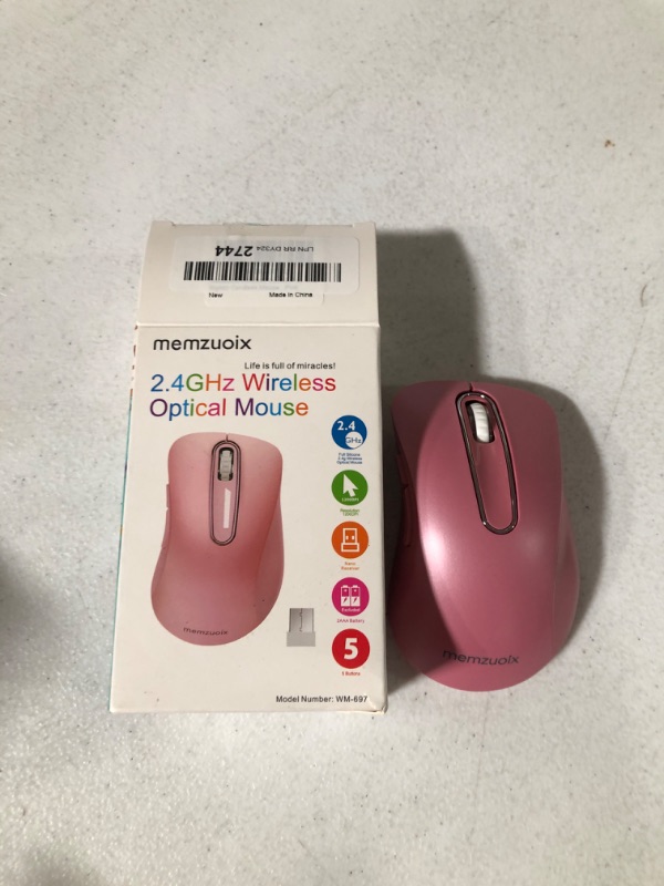 Photo 2 of memzuoix 2.4G Wireless Mouse, 1200 DPI Mobile Optical Cordless Mouse with USB Receiver, Portable Computer Mice Wireless Mouse for Laptop, PC, Desktop, MacBook, 5 Buttons (Pink)