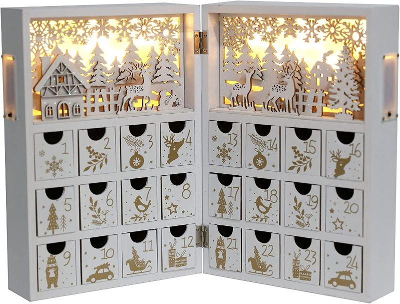 Photo 1 of PIONEER-EFFORT White Christmas Wooden Advent Calendar House with Large Drawers 