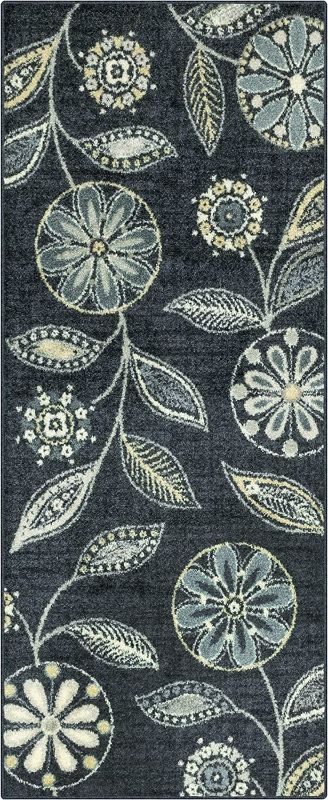 Photo 1 of Maples Rugs Reggie Floral Kitchen Rugs Non Skid Washable Accent Area Carpet [Made in USA], Persian Blue, 2'6" x 5