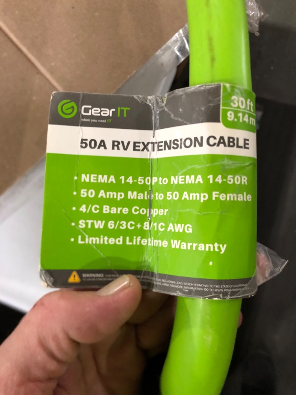 Photo 2 of GearIT 50-Amp Extension Cord for RV and EV 4-Prong 250-Volt, Tesla Model 3/S/X/Y, NEMA 14-50P to 14-50R 6/3, 8/1 STW AWG Gauge Outdoor Auto Power Cord, 30 Feet Green