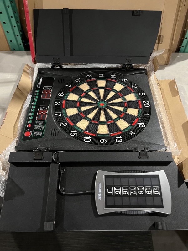 Photo 2 of Arachnid Cricket Maxx 1.0 Electronic Dartboard Cabinet Set Black