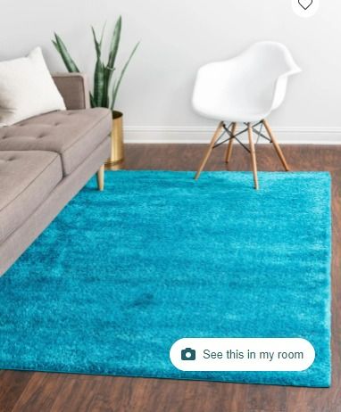 Photo 1 of [USED/SIMILAR - SEE PIX] Bright Turquoise Blue Shag Velvet Rug 