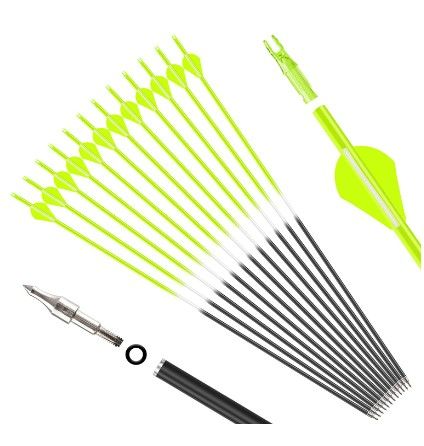 Photo 1 of Aimdor Carbon Arrow 12 Pcs 30 Inch Practice Hunting Arrows with Removable Tips for Compound Recurve Bow Kids Bow Longbow with Paper Target Arrow Puller and Target Nails Green Camo