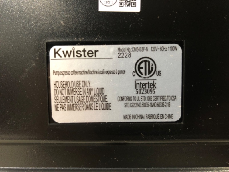 Photo 3 of (Used) Kwister Espresso Machine 20 Bar Espresso Coffee Maker, 50 OZ Removable Water Tank, Stainless Steel

