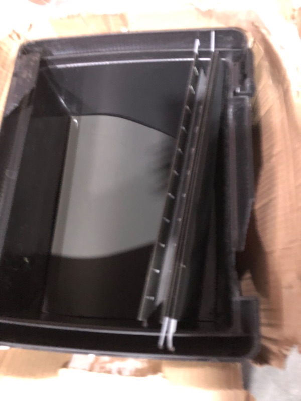Photo 1 of Pendaflex Portable File Box with File Rails, Hinged Lid with Double Latch Closure, Black,