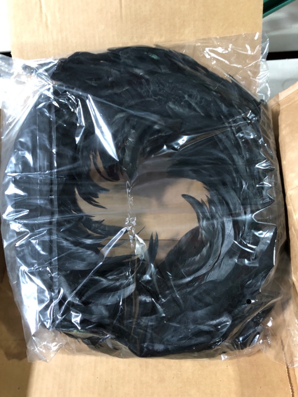 Photo 2 of 14" Black Feather Wreath Halloween, Black