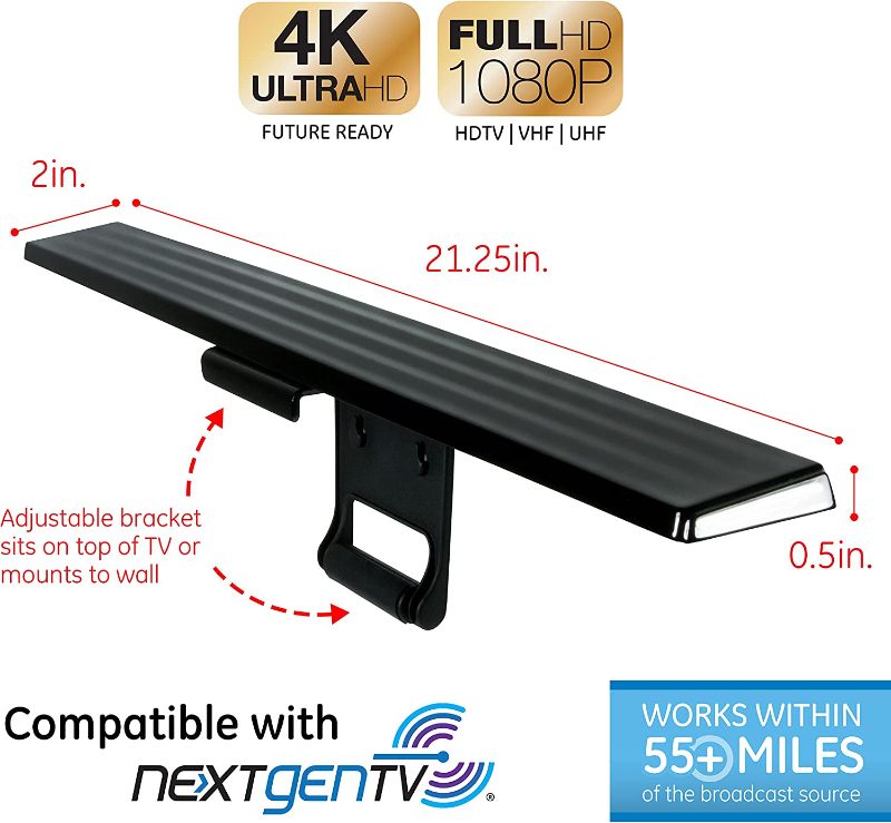 Photo 3 of GE Amplified HD TV Antenna, Included Amplifier Signal Booster, Black, 33691