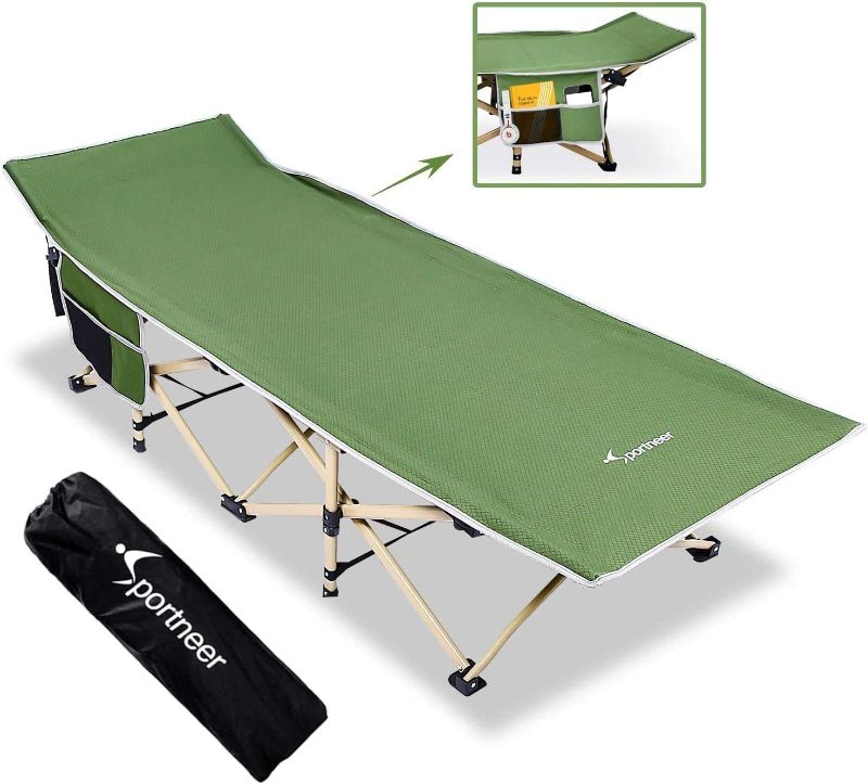 Photo 1 of  SEE NOTES /Camping Cot, Cot Sleeping Cot Max Load 450 LBS 1  Side Large Pockets Portable