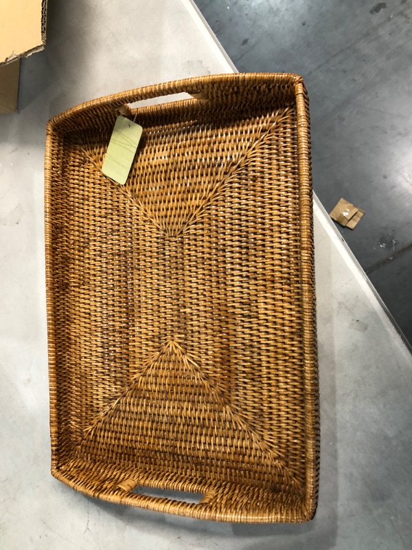 Photo 3 of 15 Inch Large Size Handwoven Serving Tray, Decorative Rattan Basket