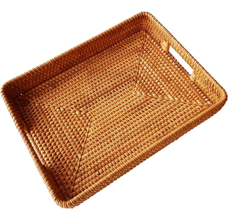 Photo 1 of 15 Inch Large Size Handwoven Serving Tray, Decorative Rattan Basket