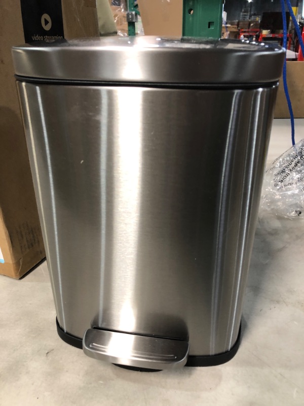 Photo 2 of Amazon Basics 5 Liter / 1.3 Gallon Soft-Close, Smudge Resistant Trash Can with Foot Pedal - Brushed Stainless Steel, Satin Nickel Finish 5L / 1.3 Gallon