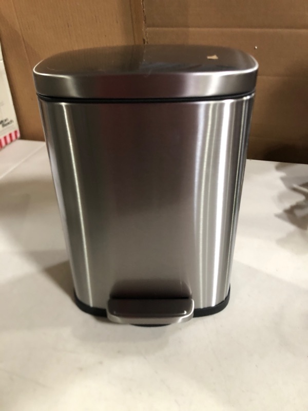 Photo 2 of Amazon Basics 5 Liter / 1.3 Gallon Soft-Close, Smudge Resistant Trash Can with Foot Pedal - Brushed Stainless Steel, Satin Nickel Finish 5L / 1.3 Gallon