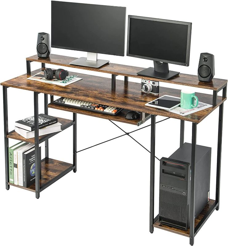 Photo 1 of TOPSKY Computer Desk with Storage Shelves(54x19 inch, Rustic Brown)