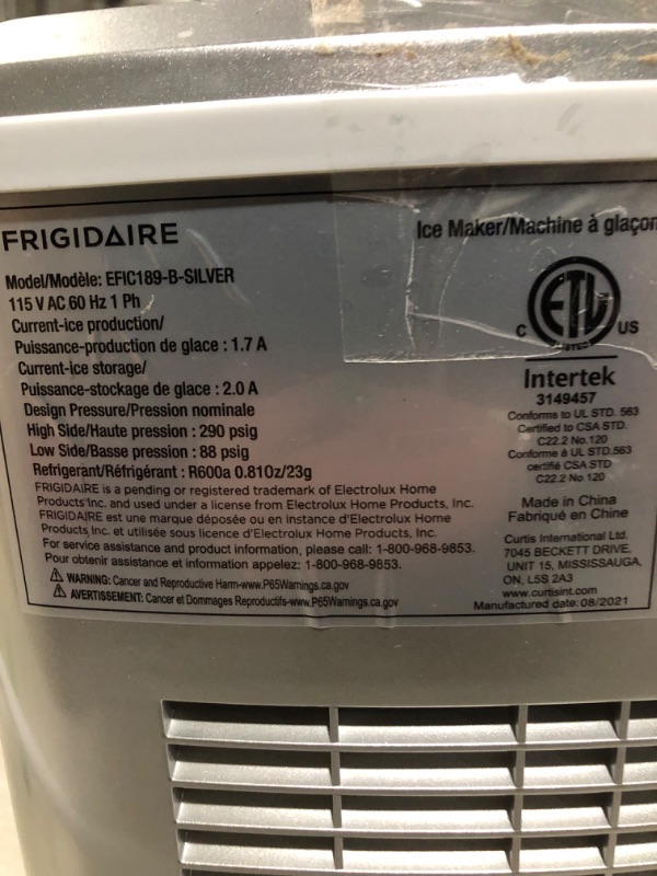 Photo 7 of *See Notes* FRIGIDAIRE EFIC189-Silver Compact Ice Maker, 26 lb per Day, Silver