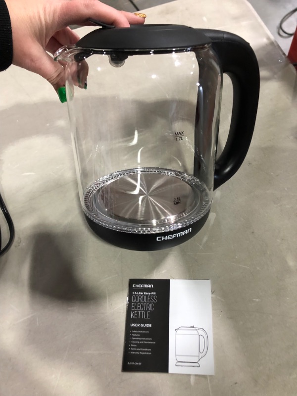 Photo 2 of *See Notes* Chefman 1.7 Liter Electric Kettle With Easy Fill Lid, Cordless With Removable Lid