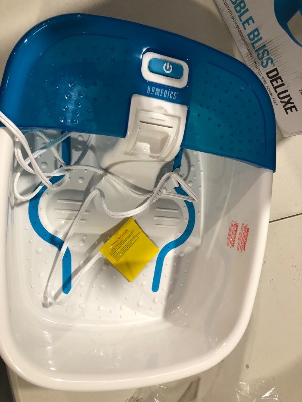 Photo 2 of HoMedics Bubble Bliss Deluxe Foot Spa with Heat Massaging Arch, 3 Acupressure Attachments, Splash Guard, Raised Nodes Creates Bubbles, Improves Circulation, Soothe Tired Muscles, Built-In Storage Blue