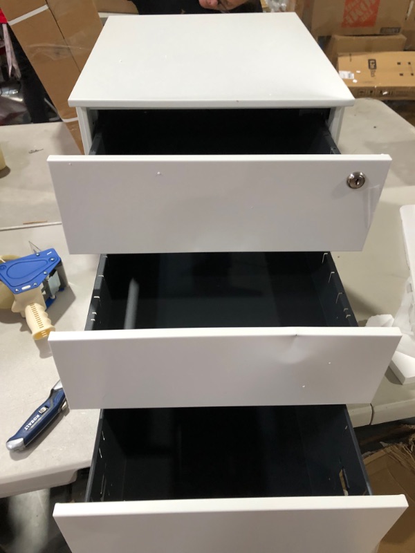 Photo 2 of DEVAISE Locking File Cabinet, 3 Drawer Rolling Pedestal Under Desk Office, Fully Assembled Except Casters, White White 14.6"W x 17.1"D x 23.6"H